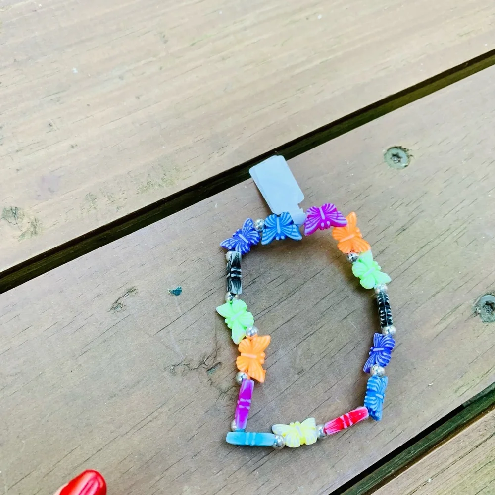 Multicolored butterfly beaded bracelet child size
